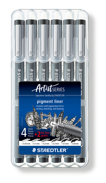 Fineliner Straedtler Pigment 308 noir étui 4+2 gratuits