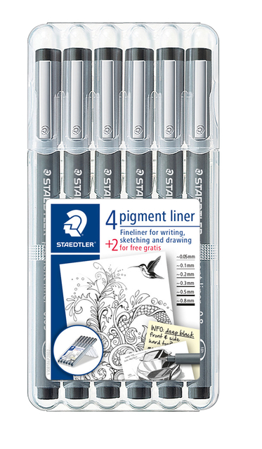 Fineliner Straedtler Pigment 308 noir étui 4+2 gratuits