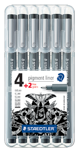 Fineliner Straedtler Pigment 308 noir étui 4+2 gratuits