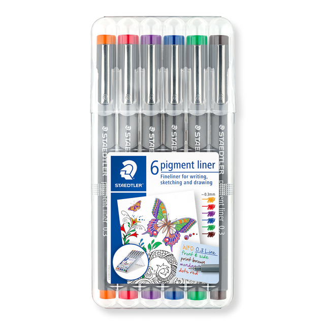 Fineliner Staedtler Pigment 308 0.3mm set à 6st assorti