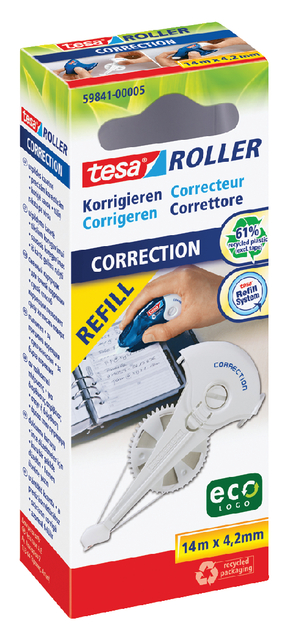 Recharge Roller Correcteur tesa® ecoLogo® 14mx4,2mm boîte à accrocher