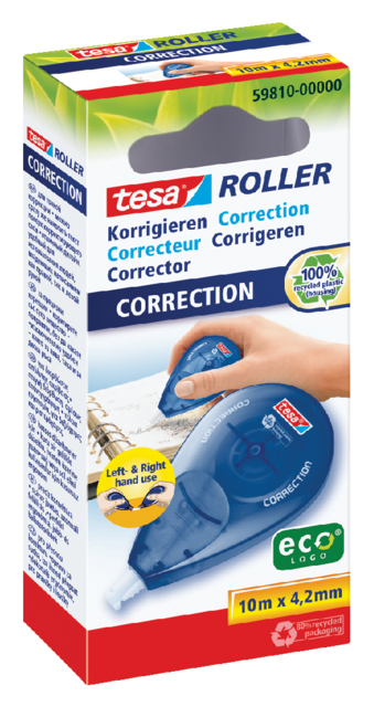 Roller correcteur tesa® ecoLogo® droitier gaucher 10mx4,2mm boîte à accrocher