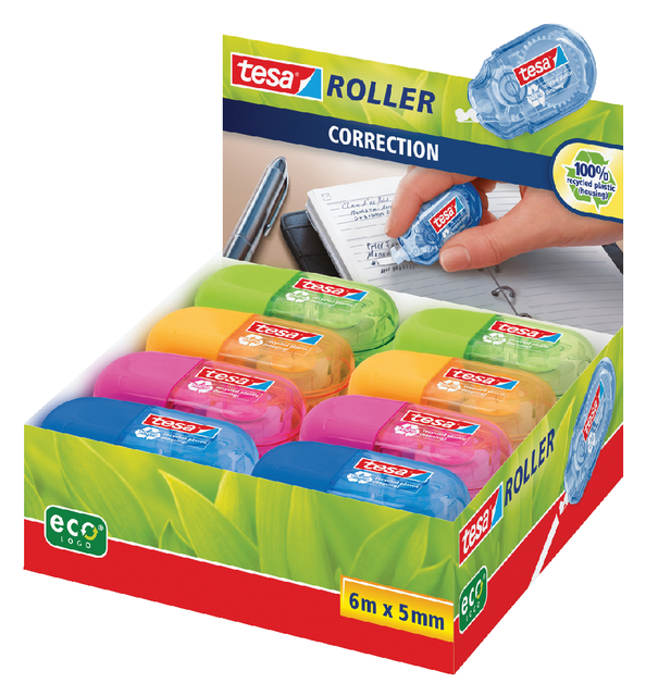 Roller correcteur tesa® ecoLogo® mini 5mmx6m assorti 16 pièces