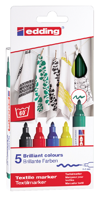 Marqueur Textile edding 4500 ogive 2-3mm couleurs de base assorti 5 pièces