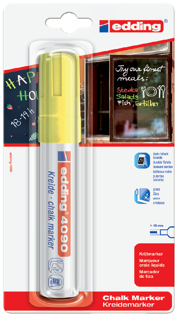 Marqueur Vitre edding 4090 biseau 4-15mm néon jaune blister 1 pièce