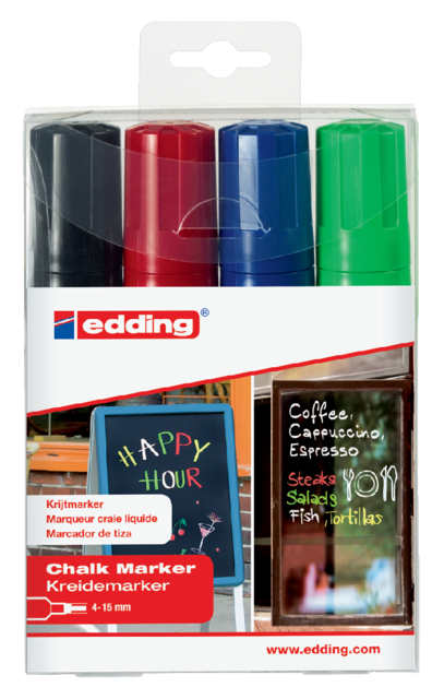 Krijtstift edding 4090 window schuin 4-15mm assorti etui à 4 stuks