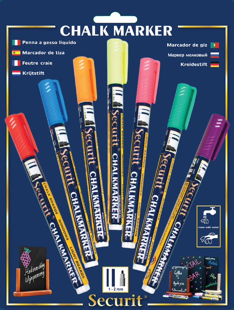 Feutre-craie Securit SMA-100 ogive assorti 1-2mm blister 7 pièces