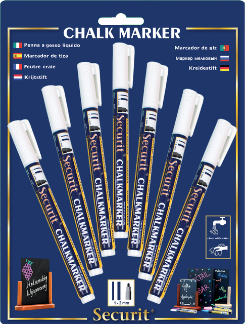 Feutre-craie Securit SMA-100 ogive 1-2mm blanc blister 7 pièces