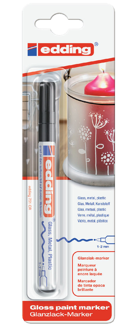 Paintmarker edding 751 op oliebasis 1-2mm zwart blister à 1 stuk