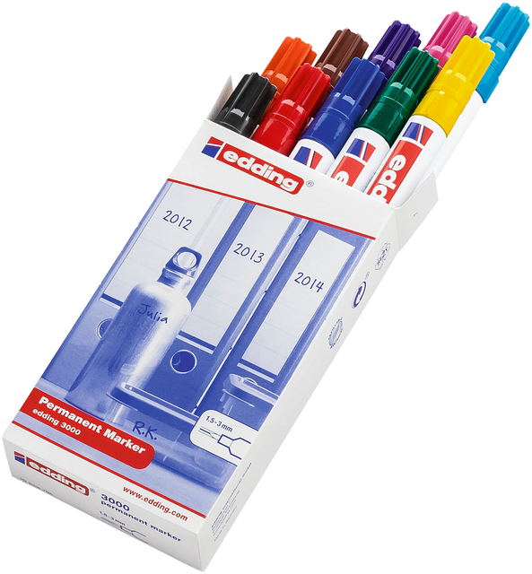 Marqueur edding 3000 ogive 1,5-3mm assorti boîte 10 pièces