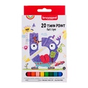 Viltstift Bruynzeel Kids Twin Point set à 20 kleuren
