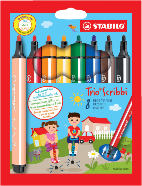 Viltstift STABILO Trio Scribbi 368/8 assorti etui à 8 stuks