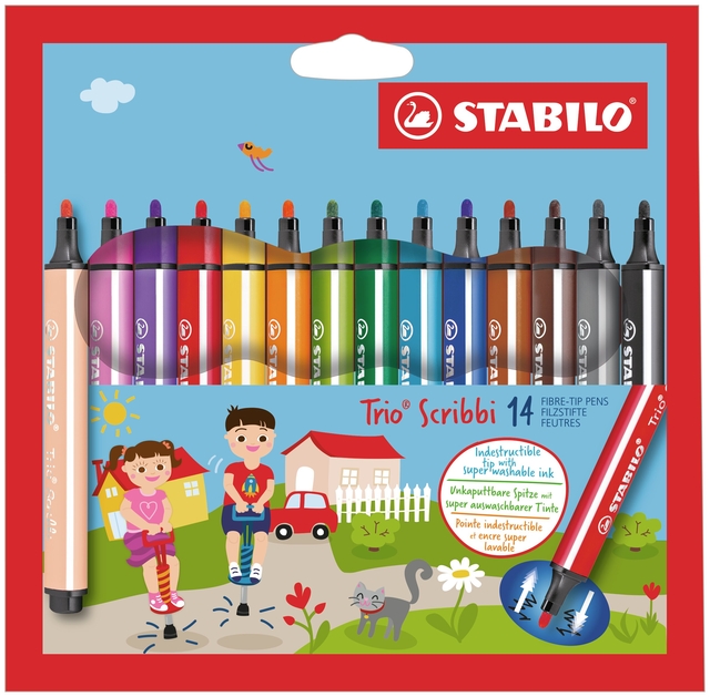Viltstift STABILO Trio Scribbi 368/14 assorti etui à 14 stuks