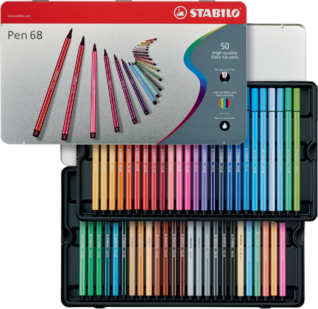 Viltstift STABILO Pen 68/50 Arty medium assorti blik à 50 stuks