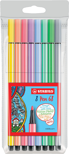 Viltstift STABILO Pen 68 medium pastel assorti etui à 8 stuks