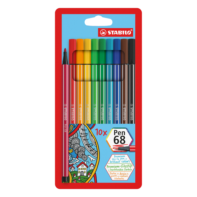 Feutre STABILO Pen 68/10 Medium étui 10 couleurs
