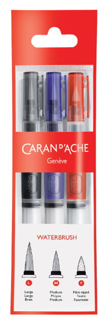 Penseel Caran d''Ache medium, breed , fibre tip set à 3st