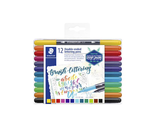 Feutre pinceau Staedtler 3004 lettering Duo 0.5-6mm assorti blister 12 pièces