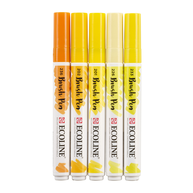 Brushpen Talens Ecoline set à 5 stuks geel