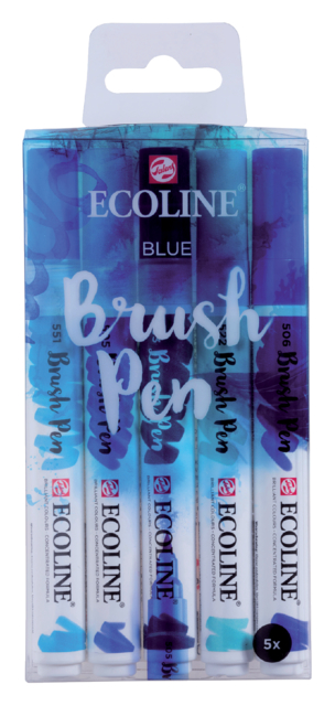 Brushpen Talens Ecoline set á 5 stuks blauw