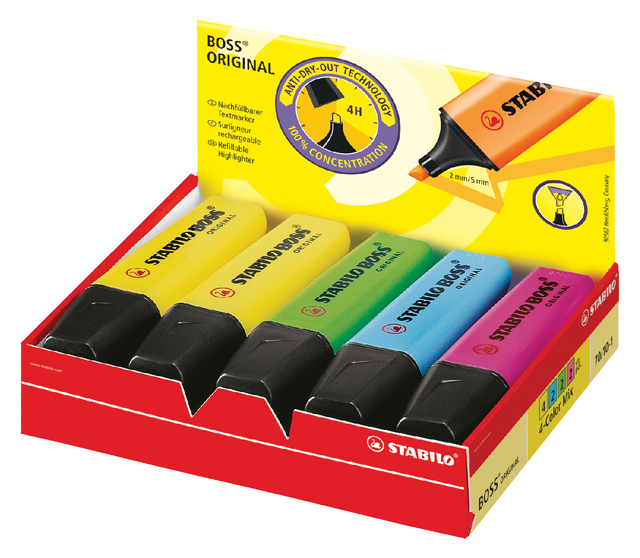 Markeerstift STABILO BOSS Original 70/10 4 kleuren assorti 10 stuks