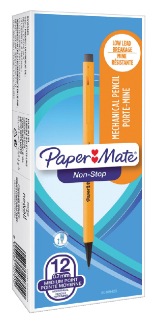 Crayon Paper Mate Non-Stop HB Clip et gomme jaune