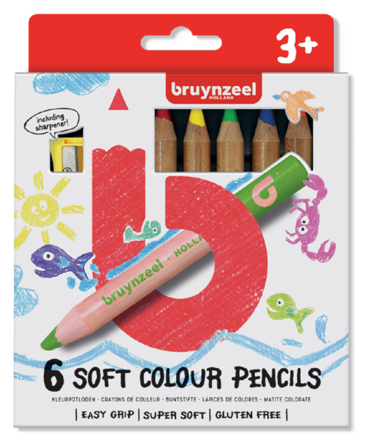 Kleurpotlood Bruynzeel Kids Soft set á 6 stuks assorti