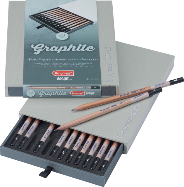 Crayon graphite Bruynzeel Design set 12 duretés gris