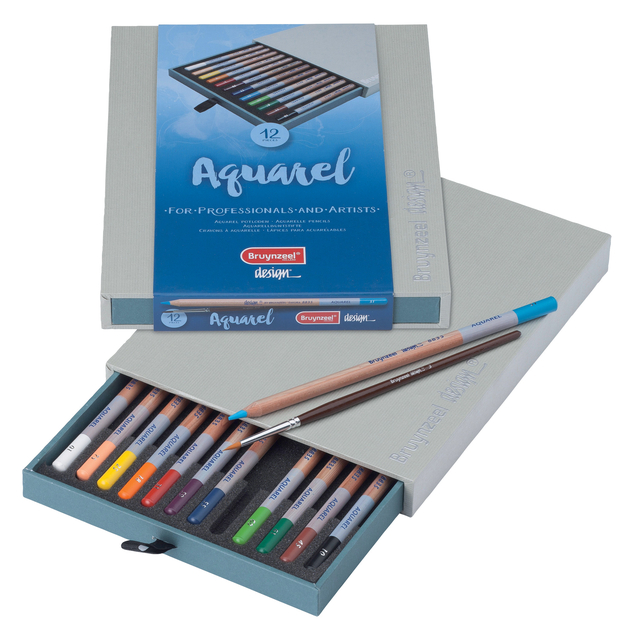 Crayon aquarelle Bruynzeel Design boîte luxeuse 12 couleurs