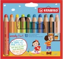Kleurpotloden STABILO 880 woody 3 in 1 assorti etui à 10 stuks