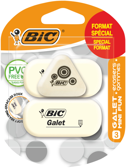 Gomme crayon BIC galet PVC tendre blanc 3 pièces
