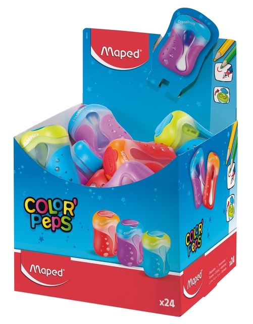 Taille-crayon Maped Color’Peps 2 trous présentoir 24 pièces assorti