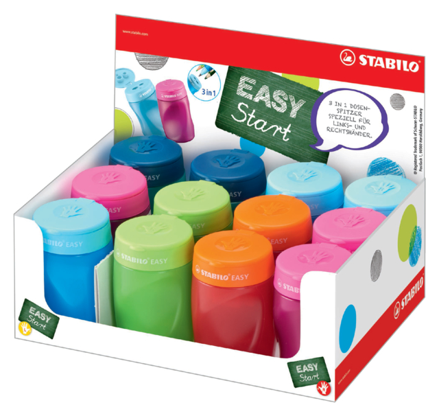 Puntenslijper STABILO Easy 4500 3 in 1 assorti in rechts- en linkshandig en in kleur