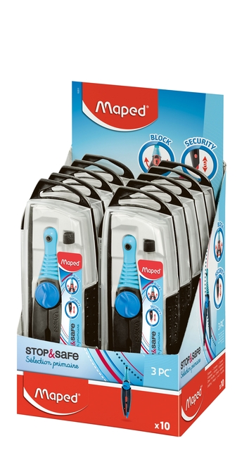 Compas Maped Stop & Safe 3 parties présentoir 10 pièces assorti