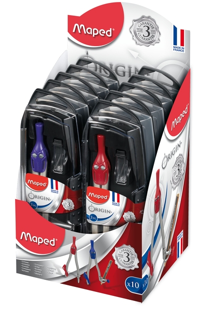 Compas Maped Origin 3 parties présentoir 10 pièces assorti