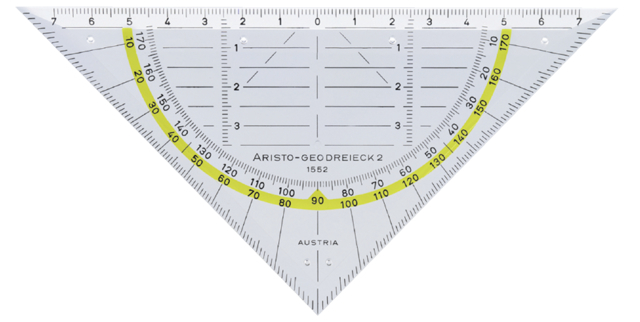 Geodriehoek Aristo 1552 160mm transparant met gele rand