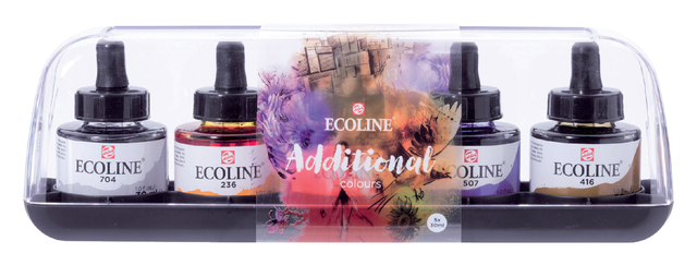 Encre Talens Ecoline avec pipette set additionel 5 couleurs assorties