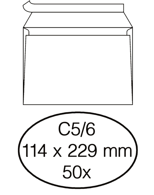 Enveloppe Quantore C5/6 114x229mm autocollante blanc 50 pièces