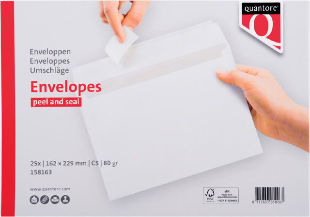 Enveloppe Quantore C5 162x229mm autocollante blanc 25 pièces