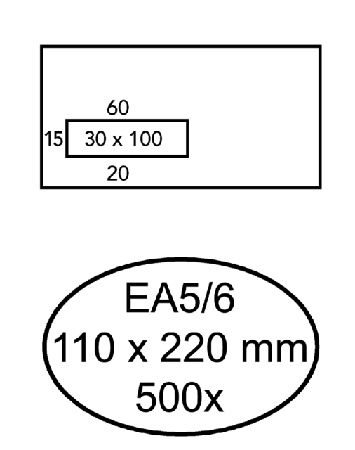 Enveloppe Quantore 110x220mm fenêtre gauche 3x10cm gommée 500 pièces