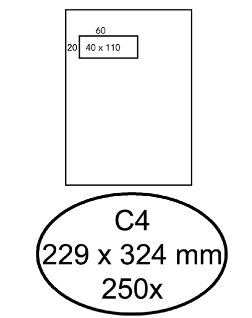 Envelop Quantore C4 229x324mm venster 4x11cm links 250 stuks