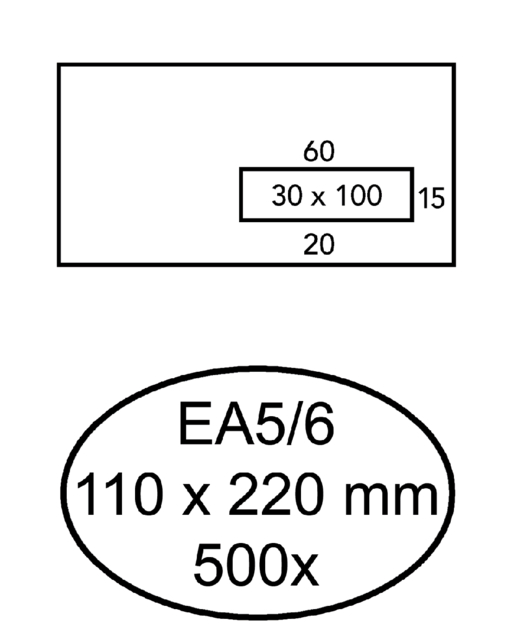 Envelop Hermes EA5/6 110x220mm venster 3x10rechts zelfklevend 500 stuks