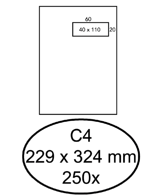 Envelop Hermes akte C4 229x324mm venster rechts 4x11cm zelfklevend wit doos à 250 stuks