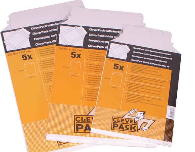 Envelop CleverPack karton B4 250x353mm wit pak à 5 stuks