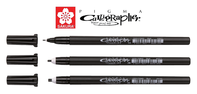 Kalligrafiepen Sakura Calligrapher set á 3 breedtes zwart