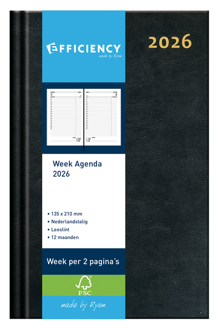 Agenda 2026 Ryam Efficiency Baladek 7 jours/2 pages noir
