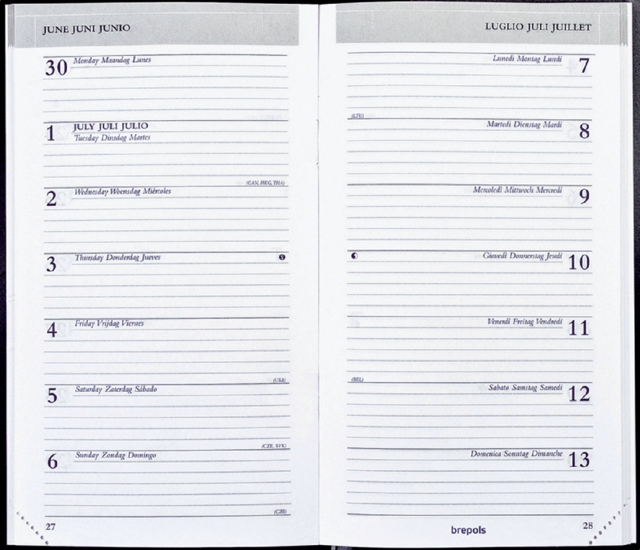 Agenda 2026 Brepols Breplan Seta 7 jours/1 page assorti noir bordeaux bleu