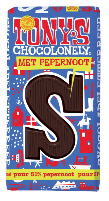 Chocoladeletter Tony's Chocolonely puur pepernoot S 180gr