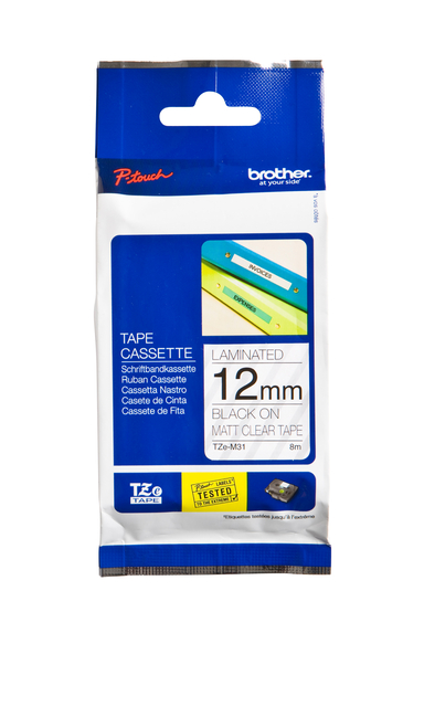 Labeltape Brother P-touch TZe-M31 mat 12mm zwart op transparant