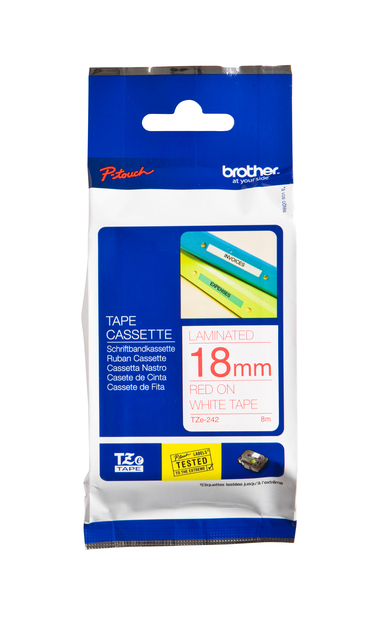 Labeltape Brother P-touch TZe-242 standaard 18mm rood op wit